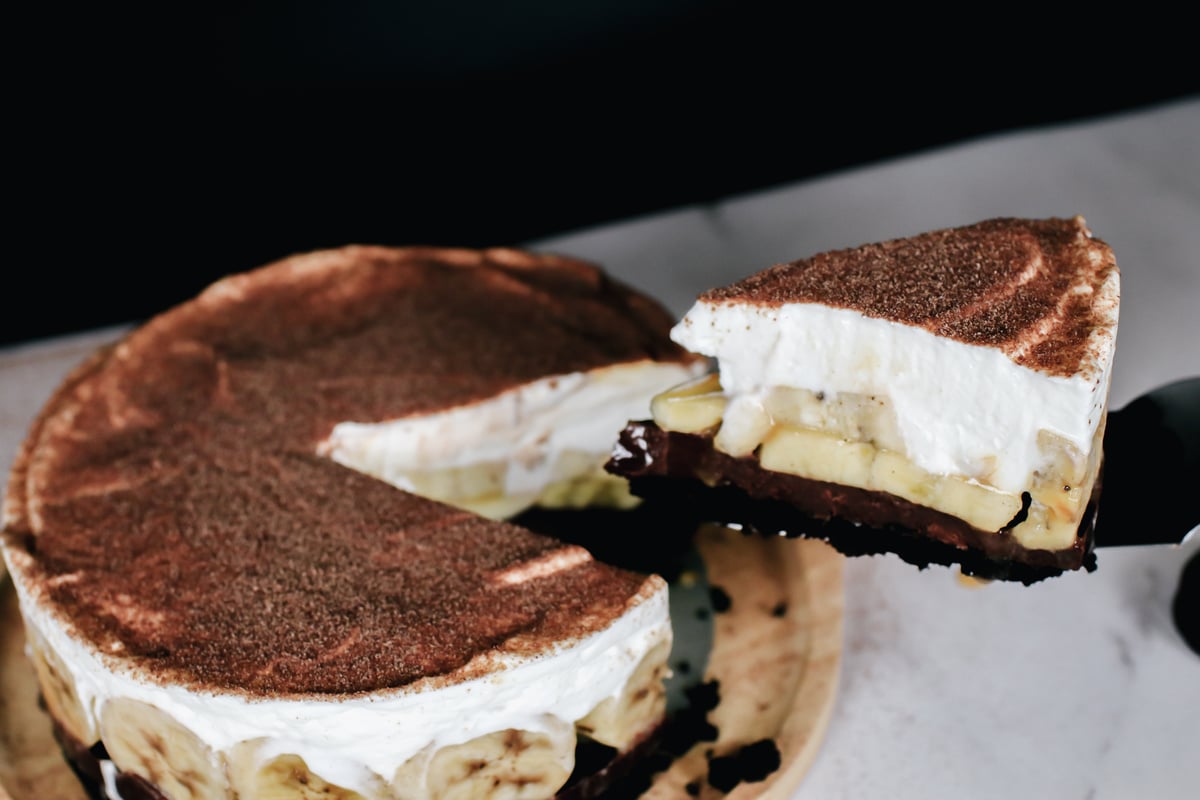 Homemade Baked Chocolate Pie Pudding Sliced